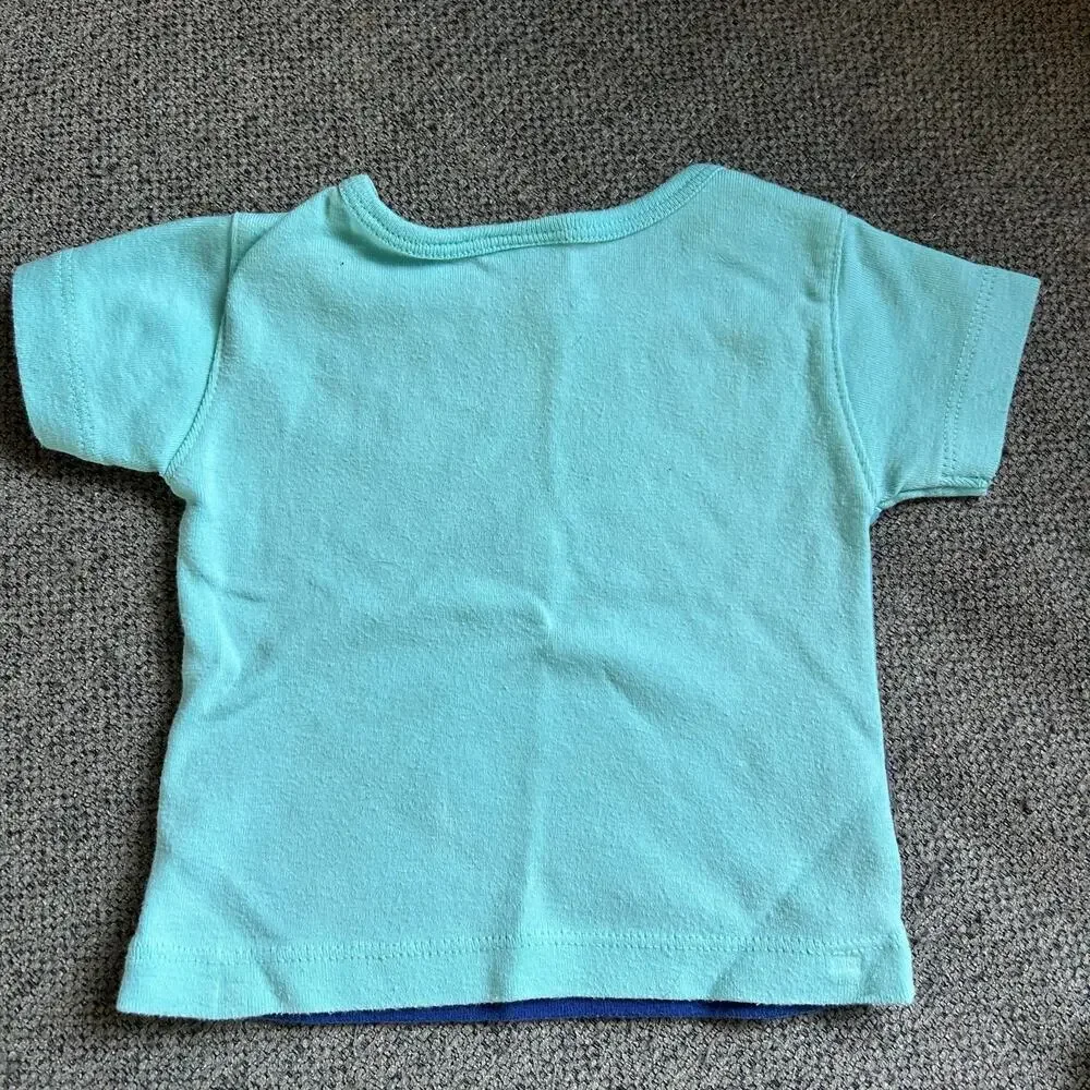 Old Navy Vtg Girls Size 6-12 Months Blue Striped Short Sleeve Top & Flare Pants